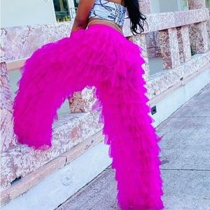 Pink Ruffle Sheer Pants